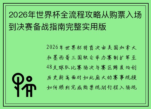 2026年世界杯全流程攻略从购票入场到决赛备战指南完整实用版 2026年世界杯全流程攻略从购票入场到决赛备战指南完整实用版